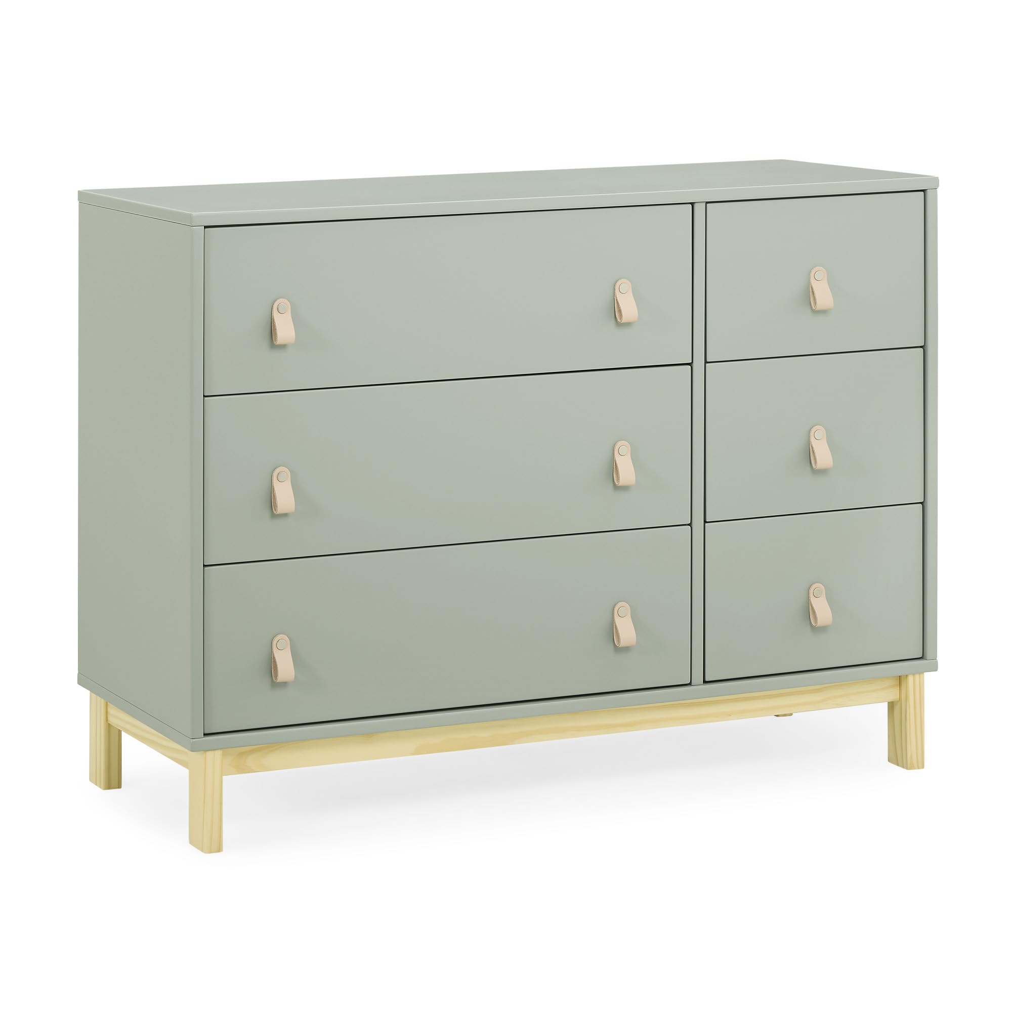 6 Drawer Dresser with Leather Pulls and Interlocking Drawers