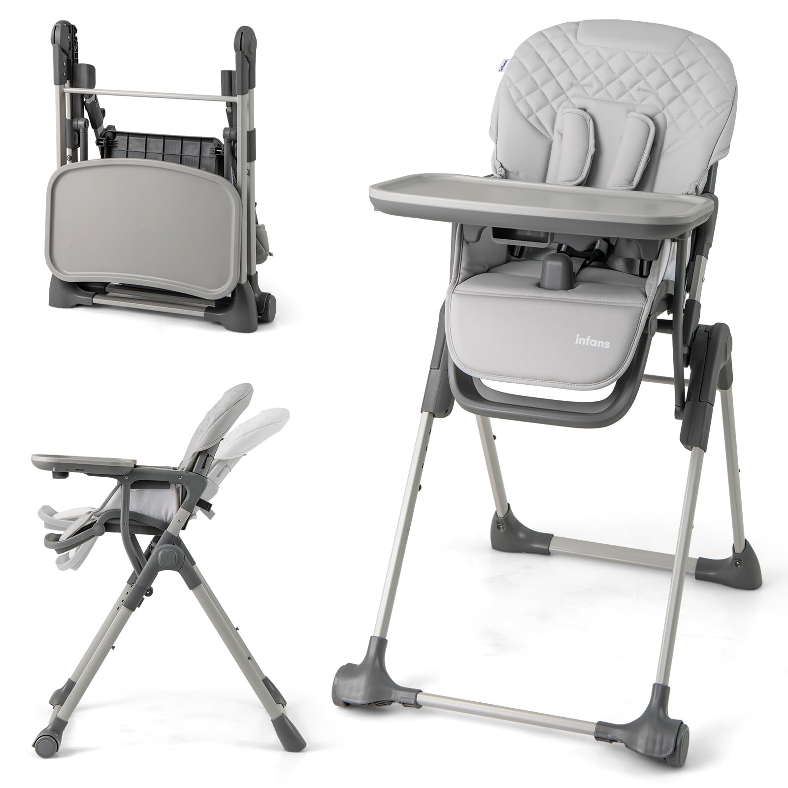 Convertible Folding Baby High Chair with Adjustable Height and Removable Tray