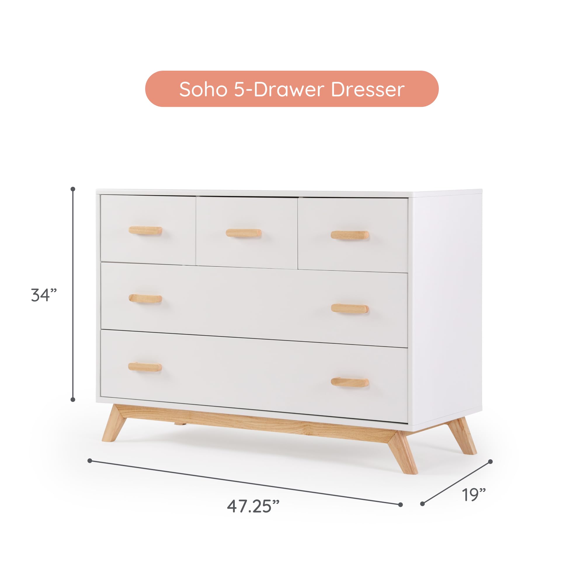 5-Drawer Dresser for Nursery and Bedroom with Soft Close Drawers