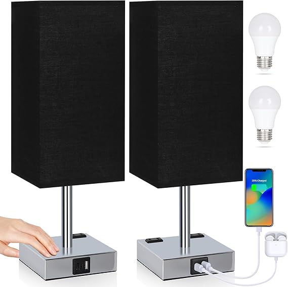 Bedside Table Lamps Set of 2 - Touch Nightstand Lamp for Bedroom