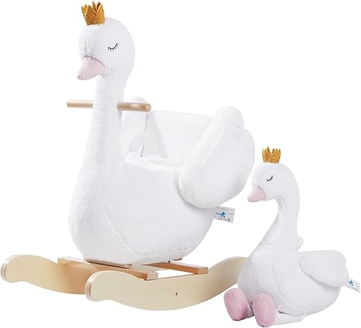 Kids Rocking Horse White Swan with Little Plush Doll Toys