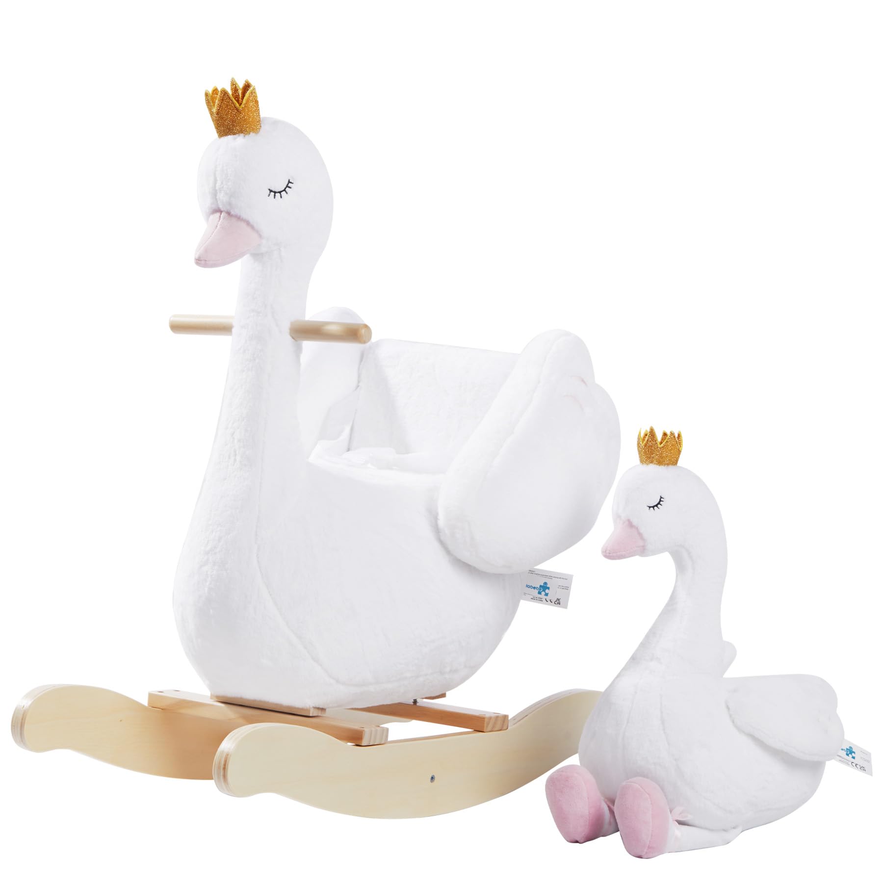 Kids Rocking Horse White Swan with Little Plush Doll Toys