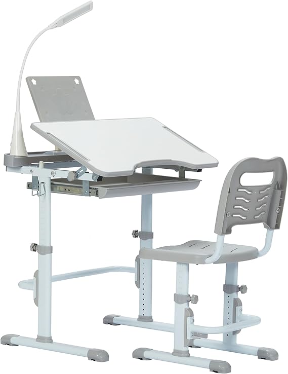 Height Adjustable Childrens Desk and Chair Set, Kid's School Workstation
