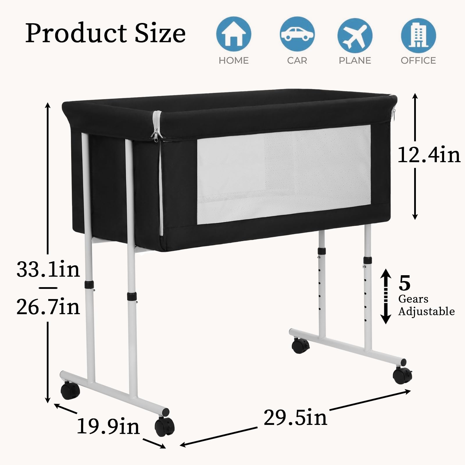 Baby Bassinet Bedside Sleeper with Adjustable Heights and Mesh