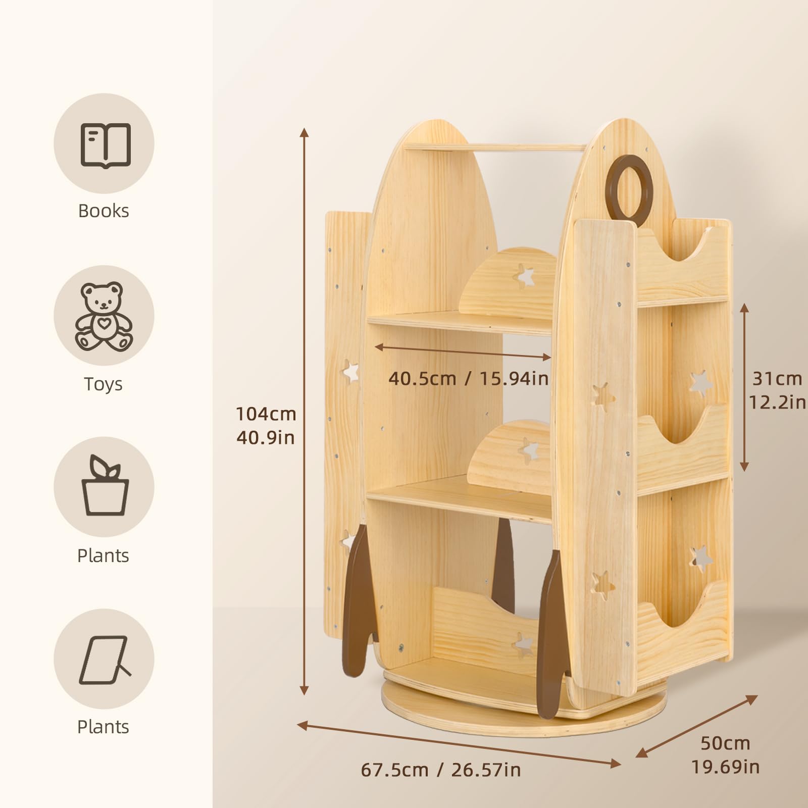 Rocket Rotating Bookshelf for Kids