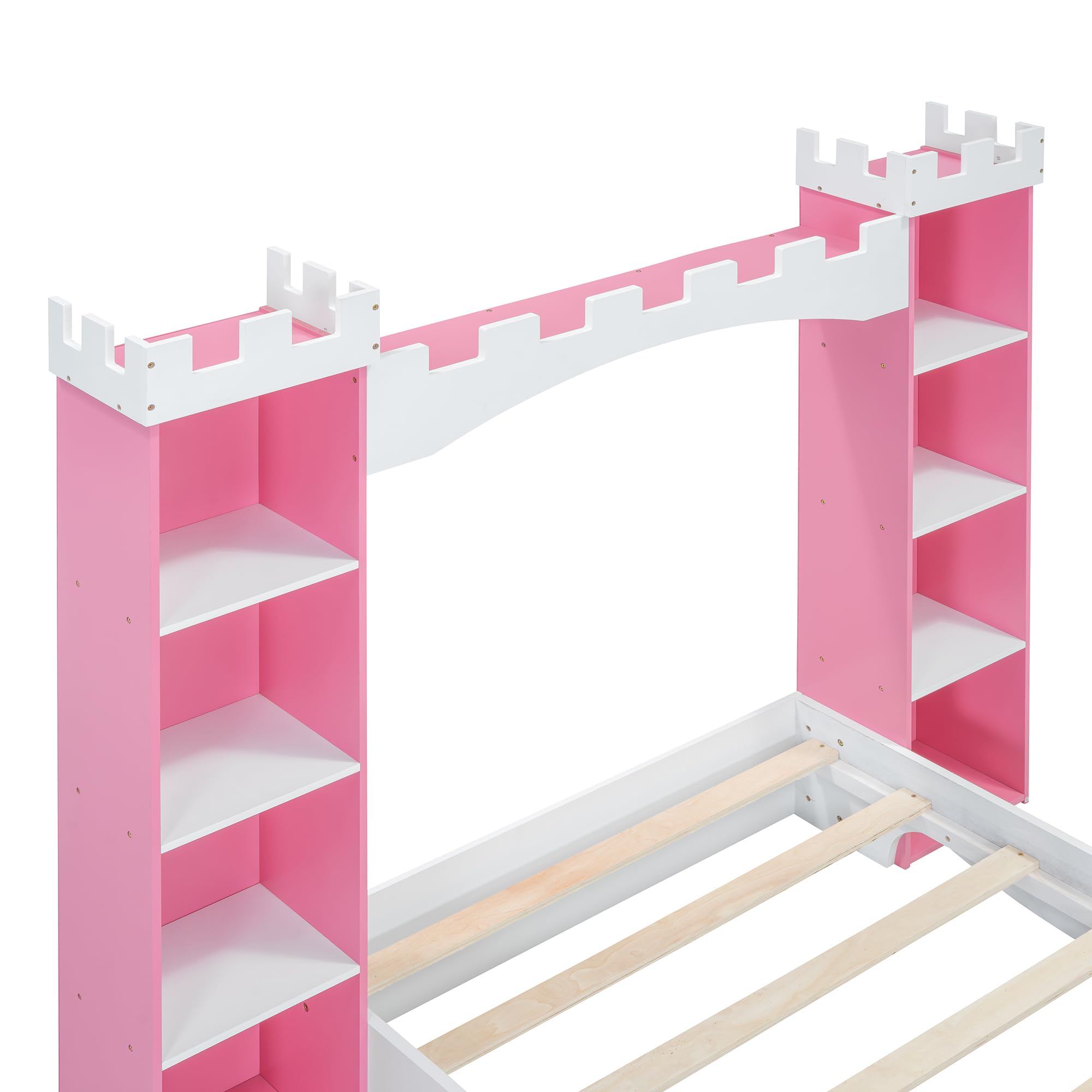 Castle-Shaped Twin Bed Frame with Storage Shelf