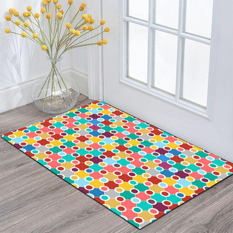 Machine Washable Rug - Polka Dot Rug for Kids Area - Colorful Soft Rug