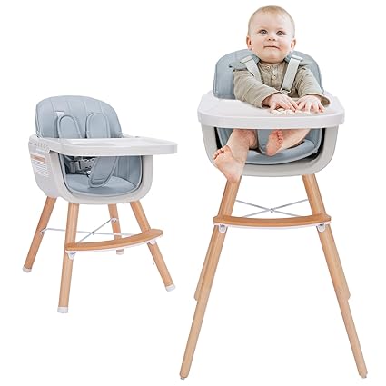 3-in-1 Convertible Wooden High Chair, High Chairs for Babies and Toddlers