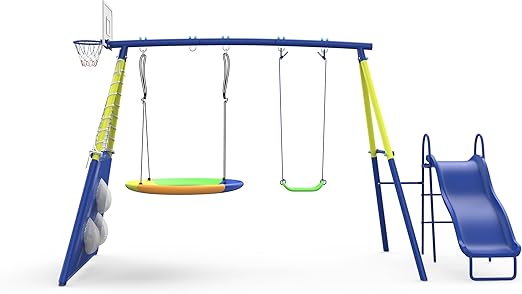 Swing Sets for Backyard with Kids Slide Outdoor Heavy-Duty Metal Playset
