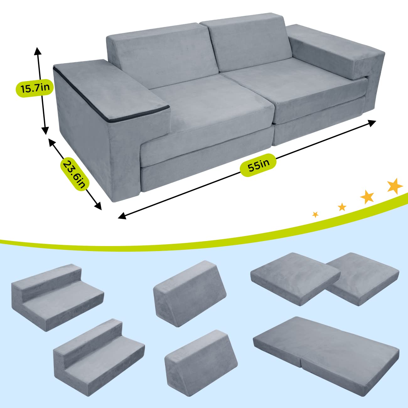 7-Piece Modular Kids Play Couch