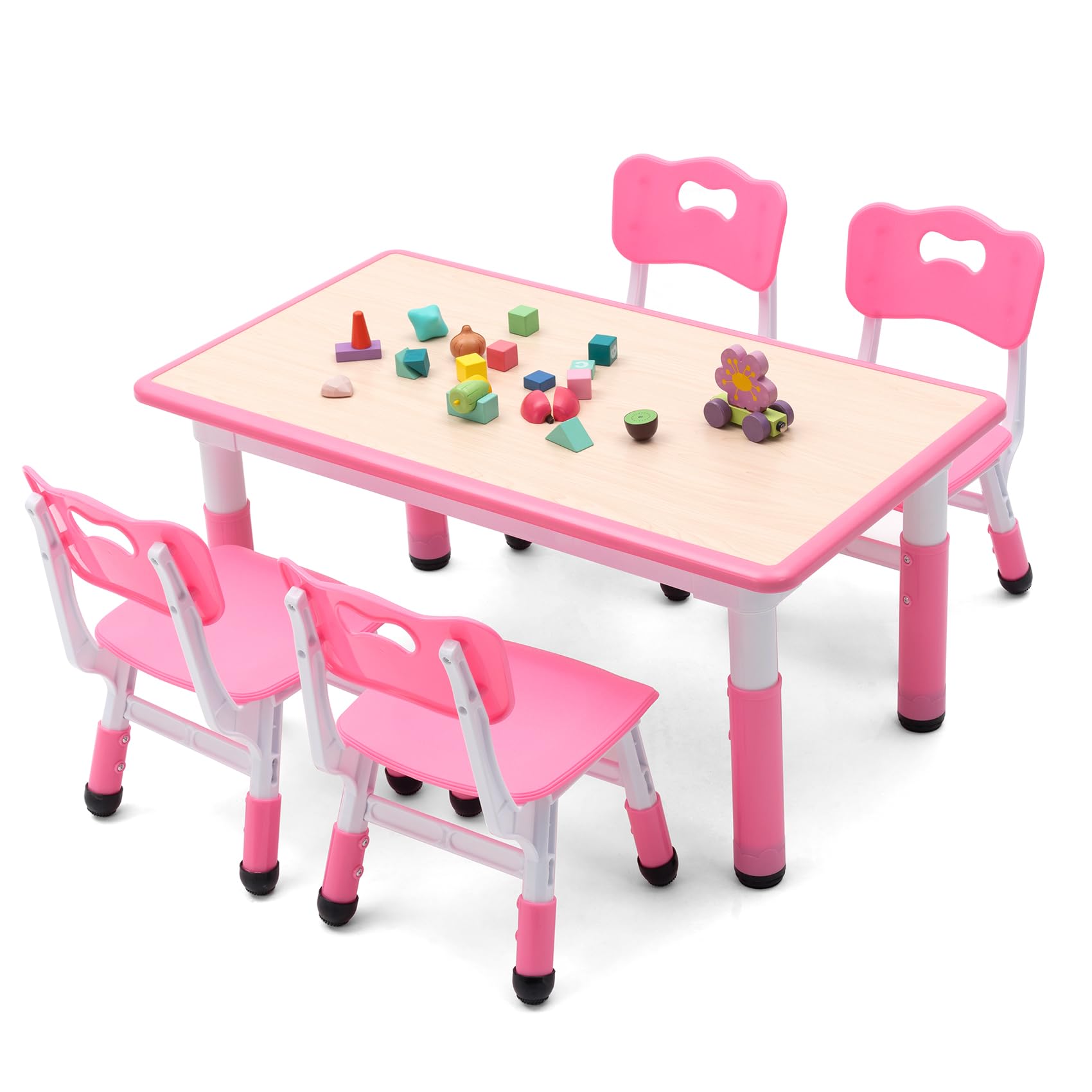 Height Adjustable Kids Table and Chairs Set with Graffiti Desktop