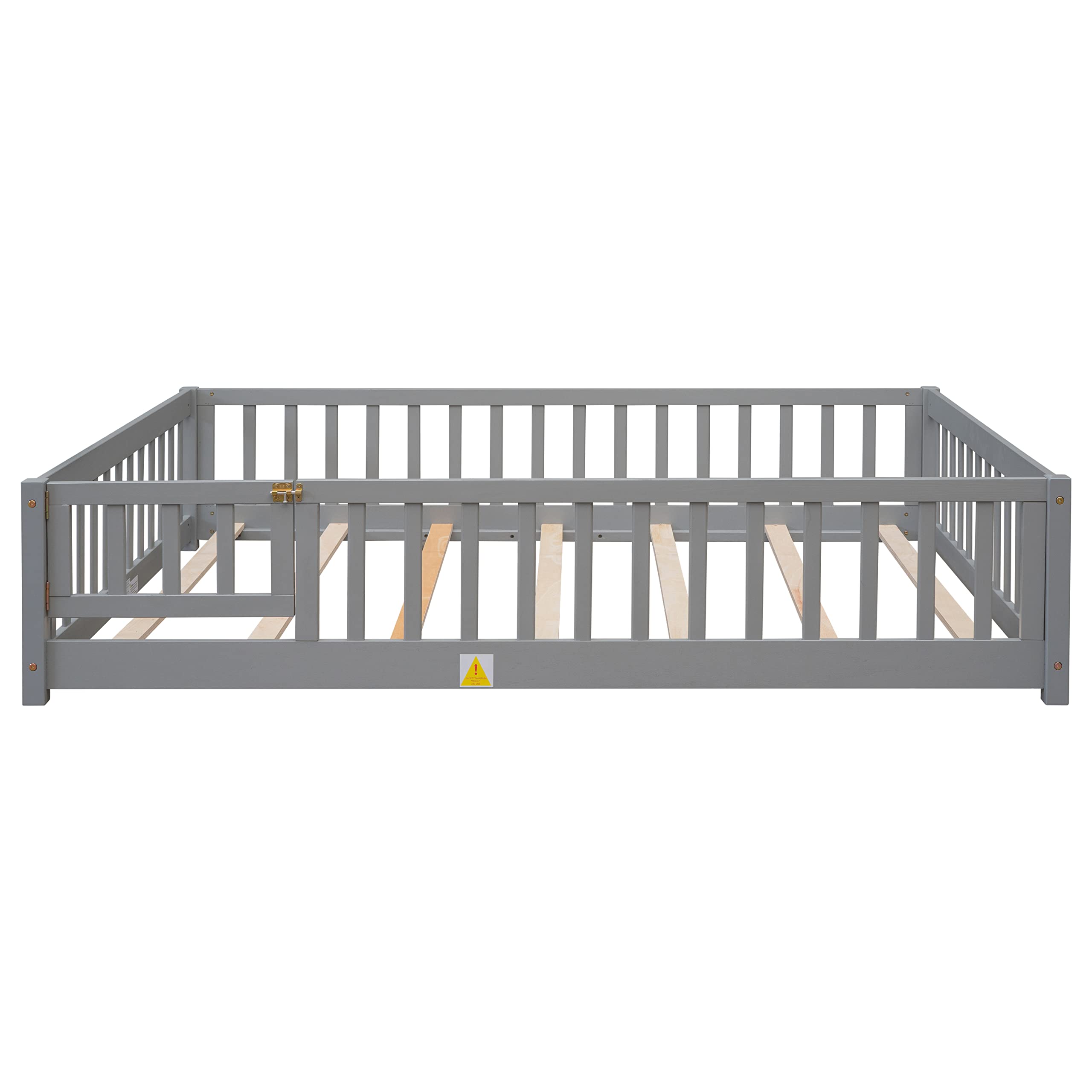 Full Size Montessori Floor Bed Frame with Convertible Door & Wood