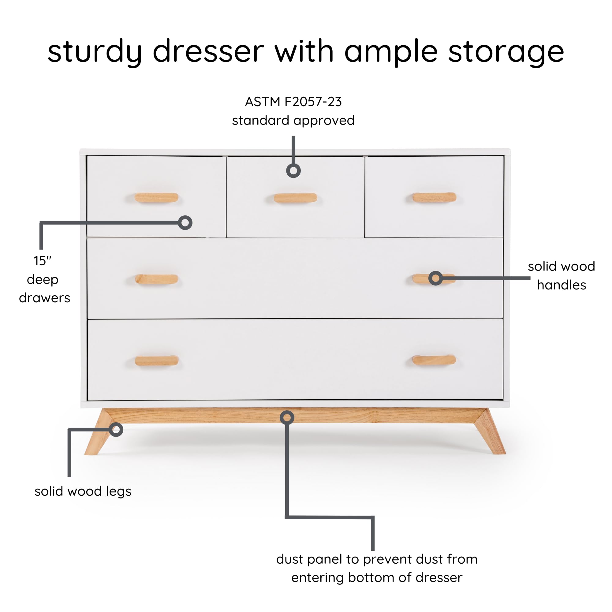 5-Drawer Dresser for Nursery and Bedroom with Soft Close Drawers