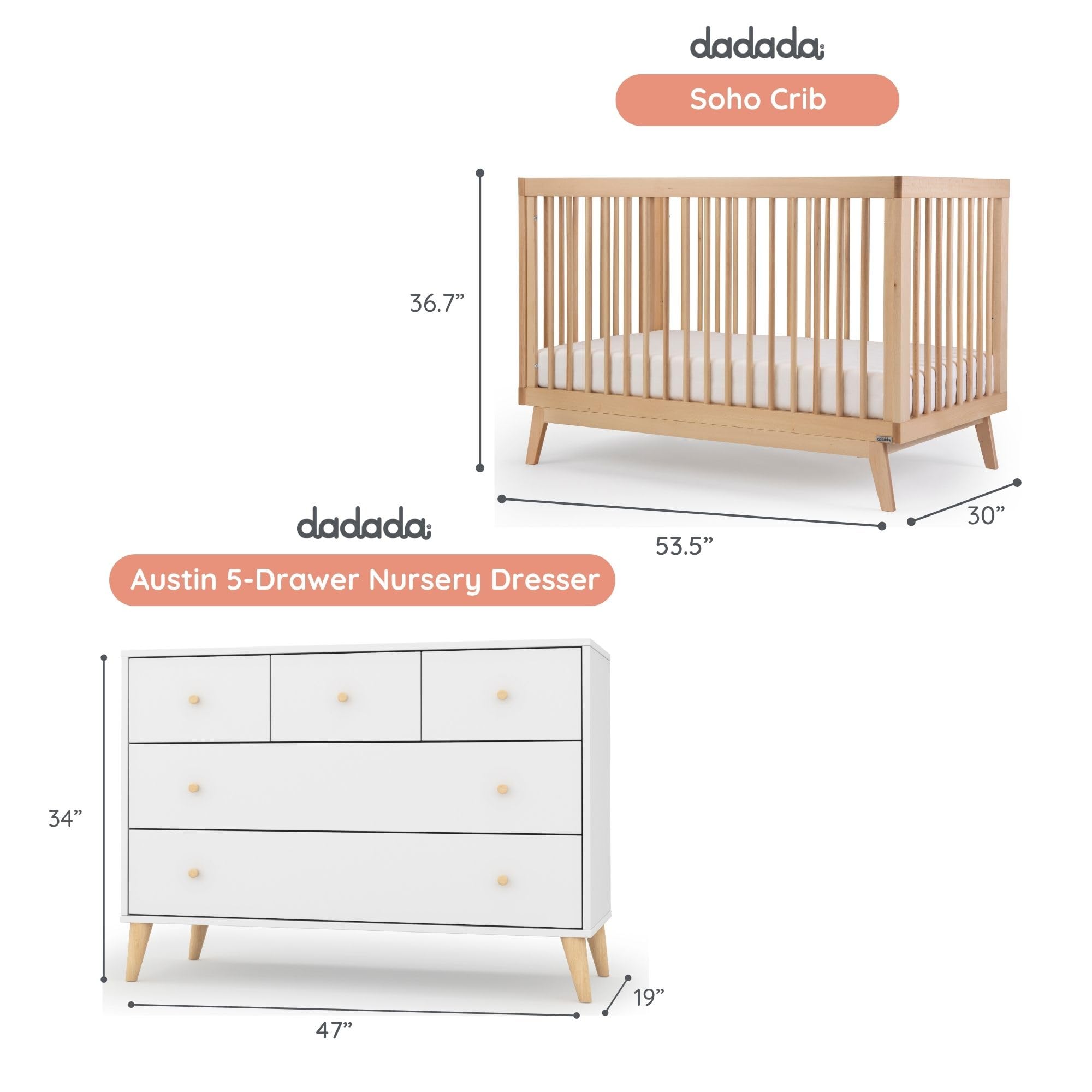 Nursery Furniture Set. Baby Crib and Dresser Set Combo