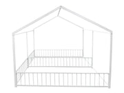 Double Montessori Floor Bed with Fence & Roof for Two Kids Teens Boys Girls