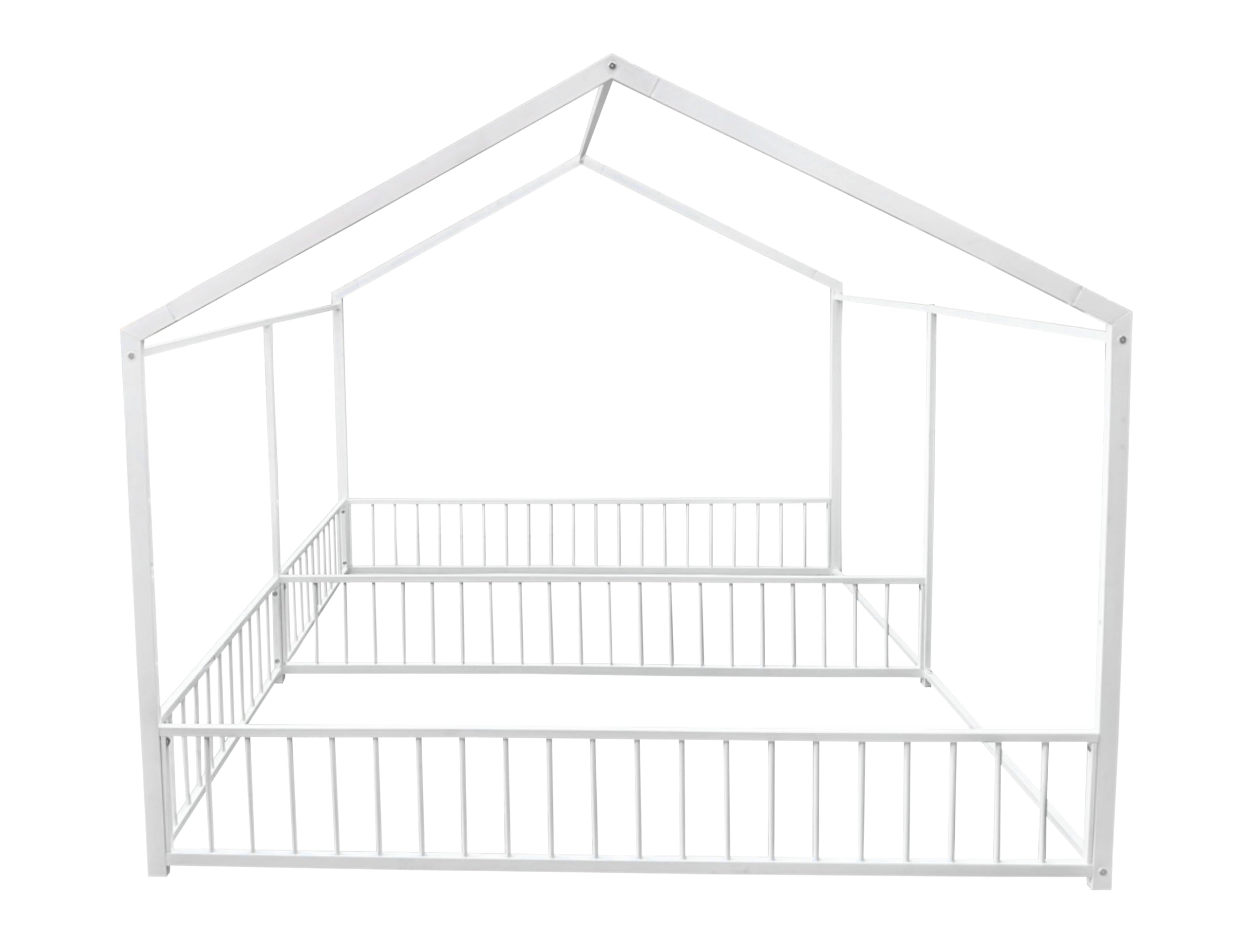 Double Montessori Floor Bed with Fence & Roof for Two Kids Teens Boys Girls
