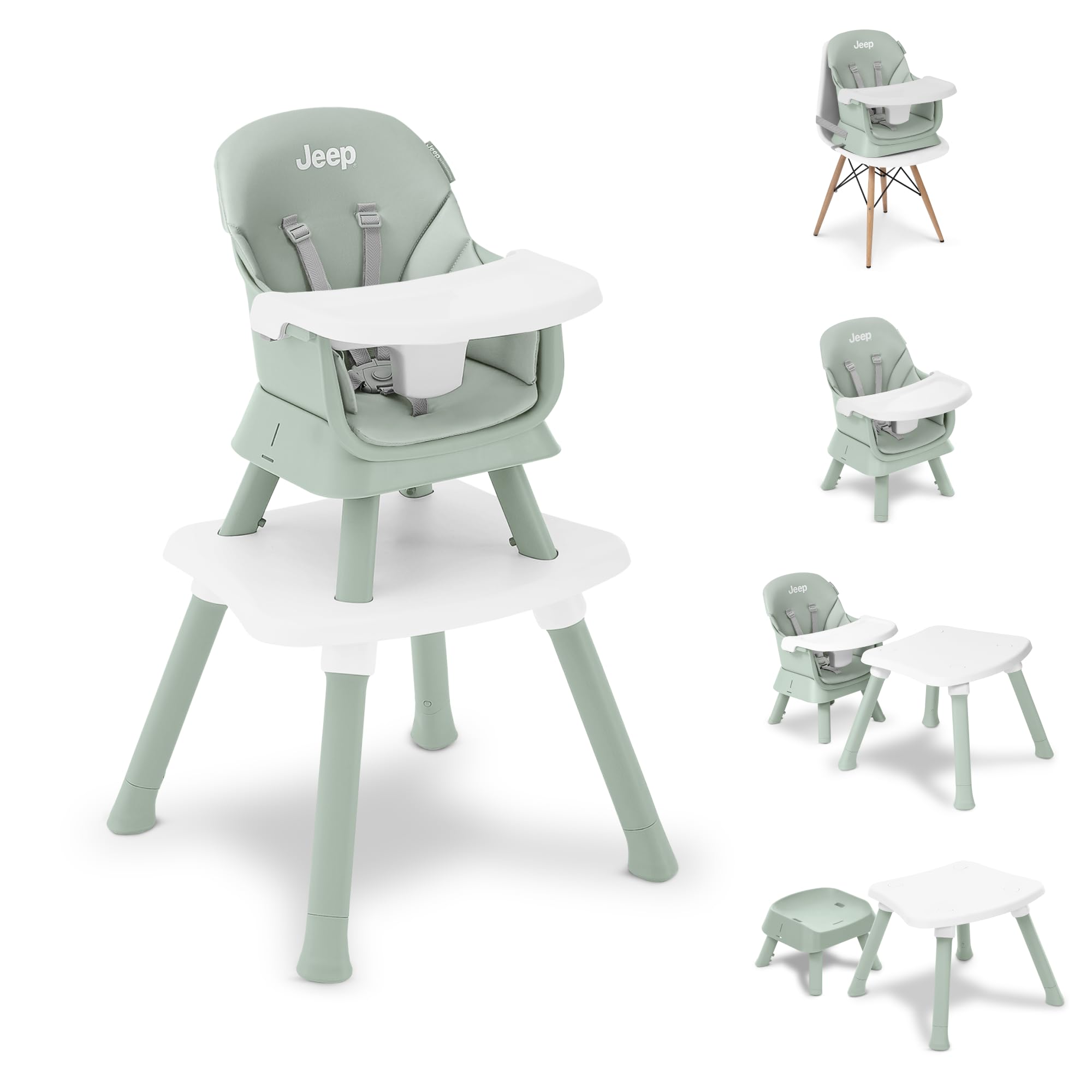 6-in-1 Convertible Wooden High Chair with Removable Tray