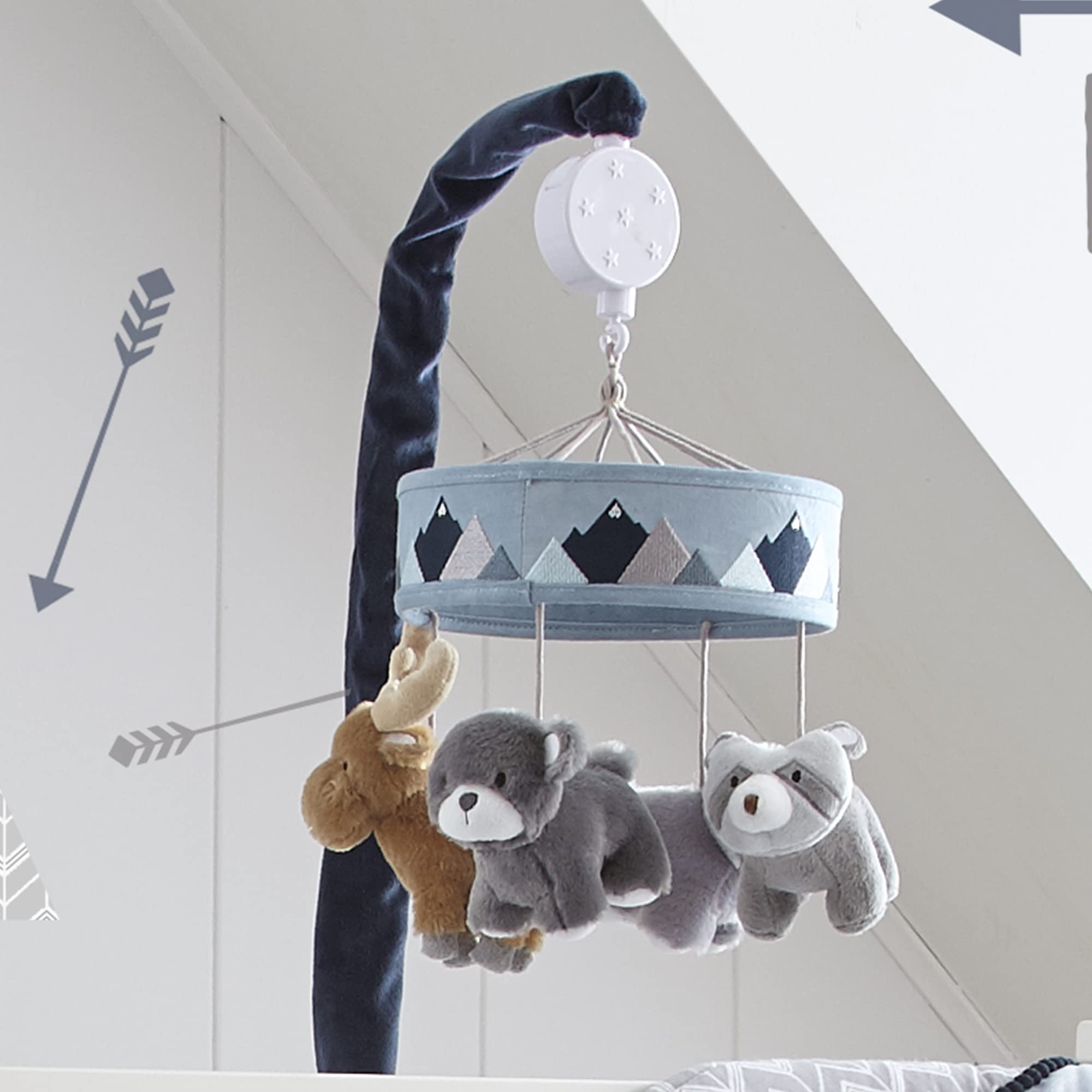 Musical Rotating Baby Crib Mobile with Plush Bears Moose and Raccoon