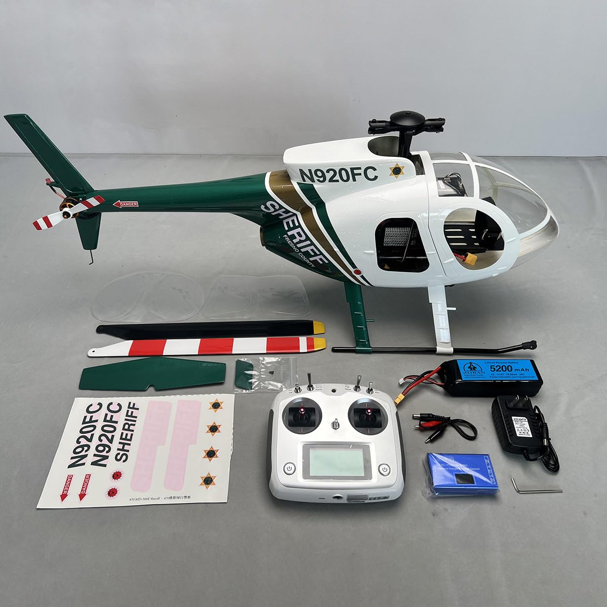 Roban RC Helicopter MD-500E 470 Size RTF Version 2 Blades Green White Hughes