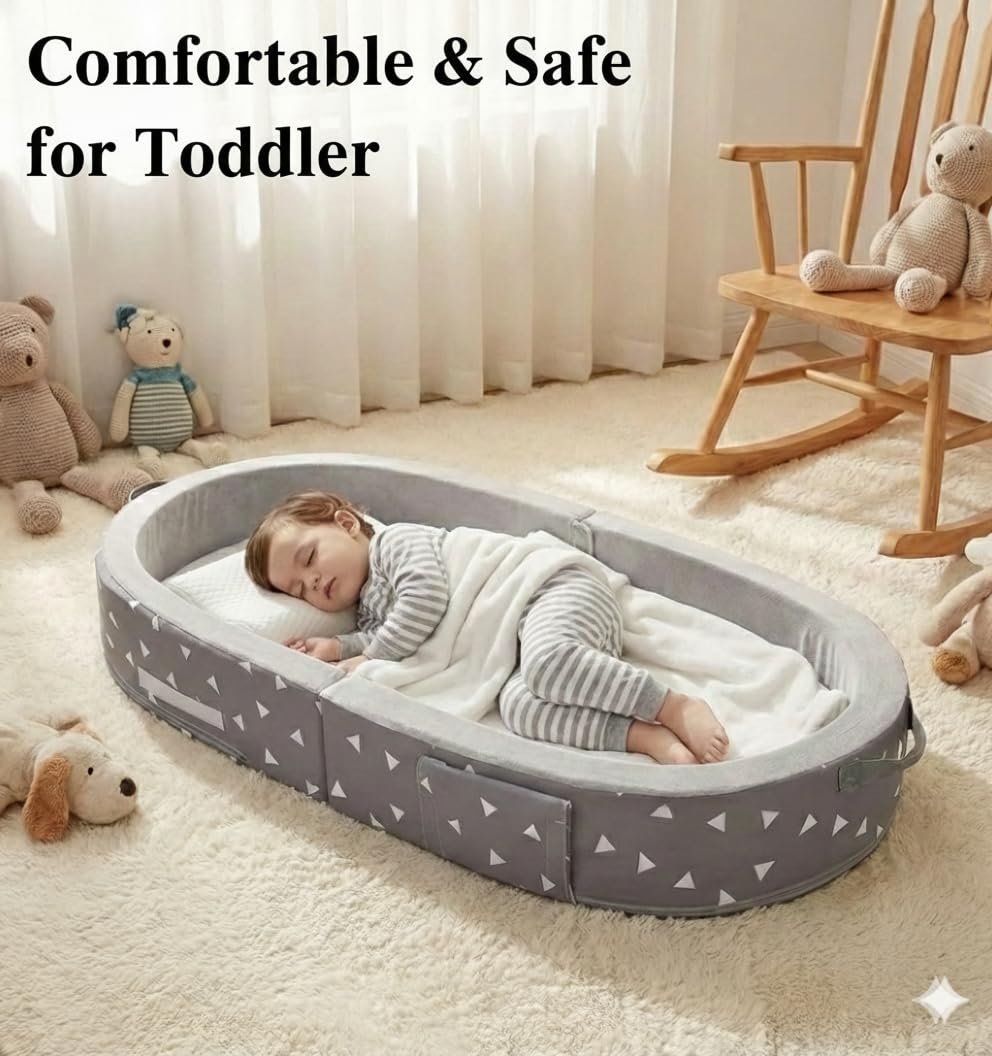 Portable Foldable Toddler Travel Bed with Sides