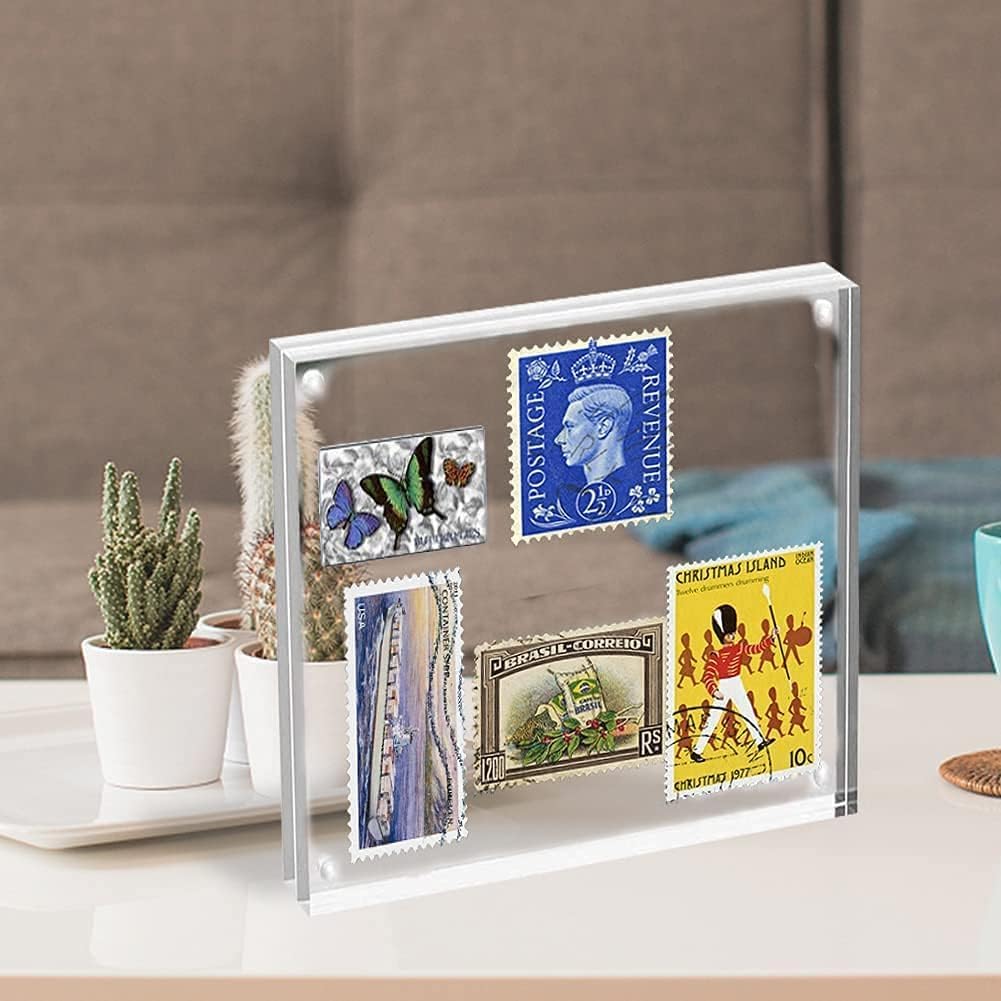 Acrylic Frame, 5 Pack 4x4 Inch Picture Frames, 20mm Thicker Frameless Clear Double