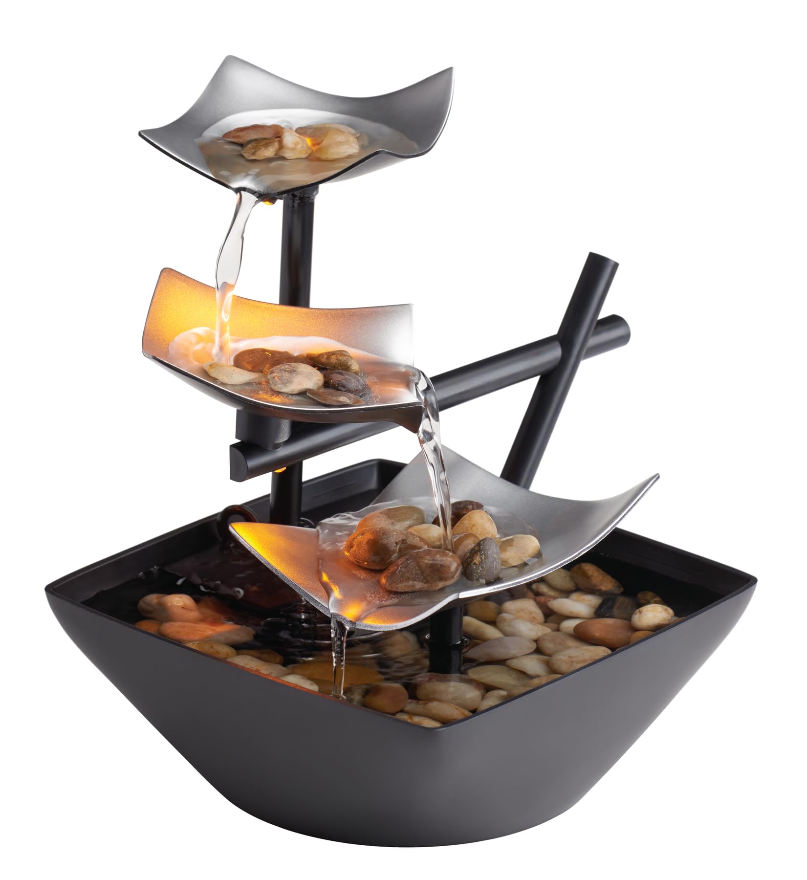 Tabletop Water Fountain with LED Light and Natural Stones
