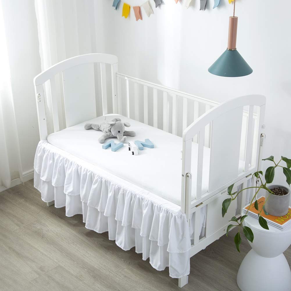White Ruffled Double Layer Crib Bed Skirt 14 Inch Drop