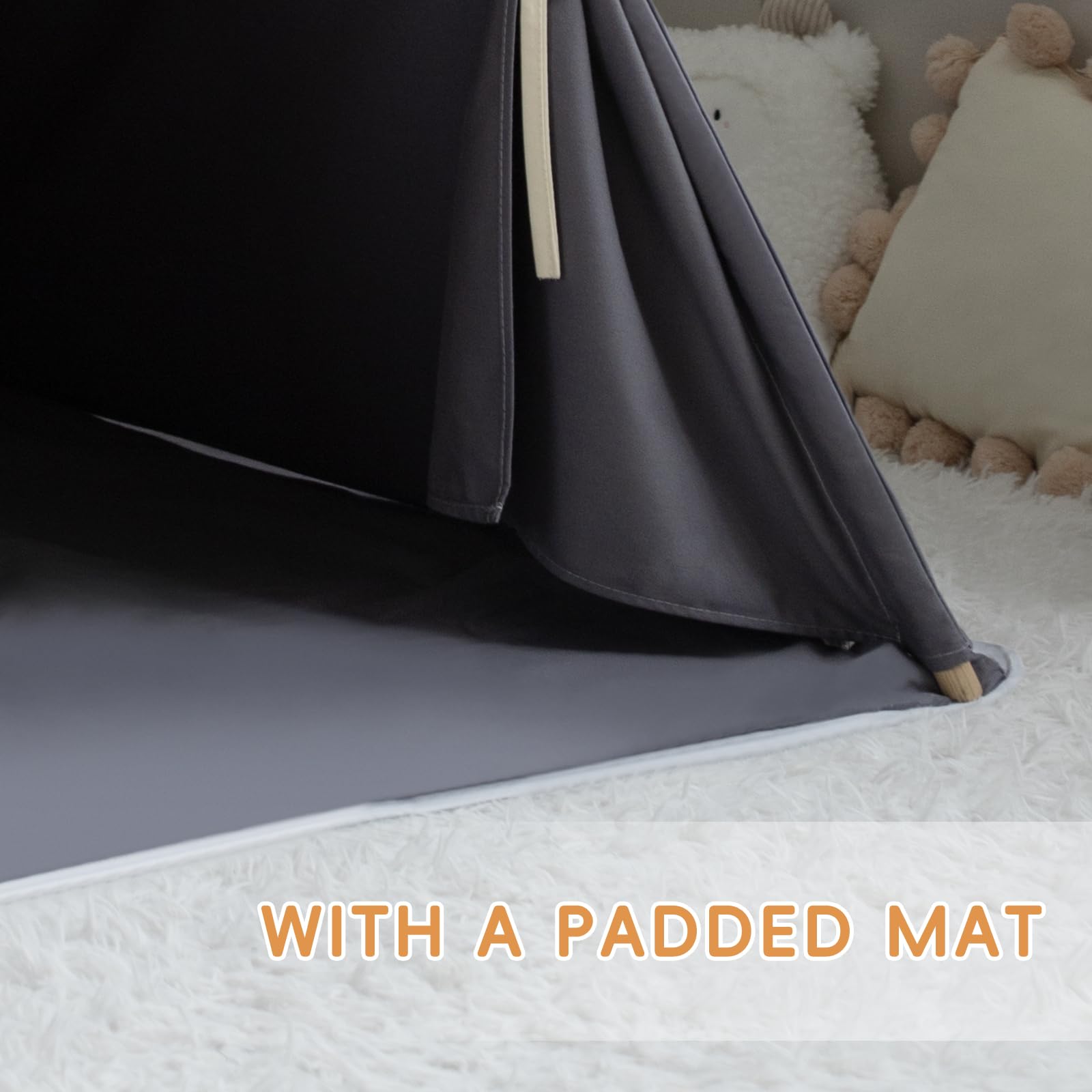 Kids Cotton Canvas Teepee Play Tent with Mat