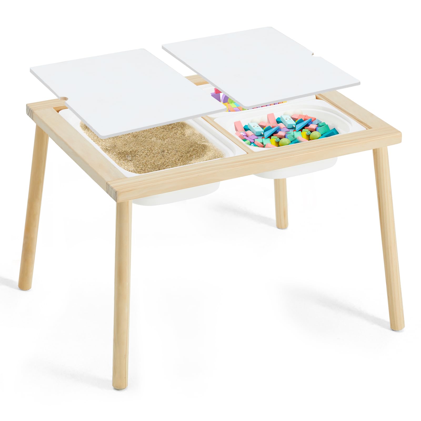 Sensory Table for Toddlers 1-3, Kids Table with 3 Storage Bins Writable Lids