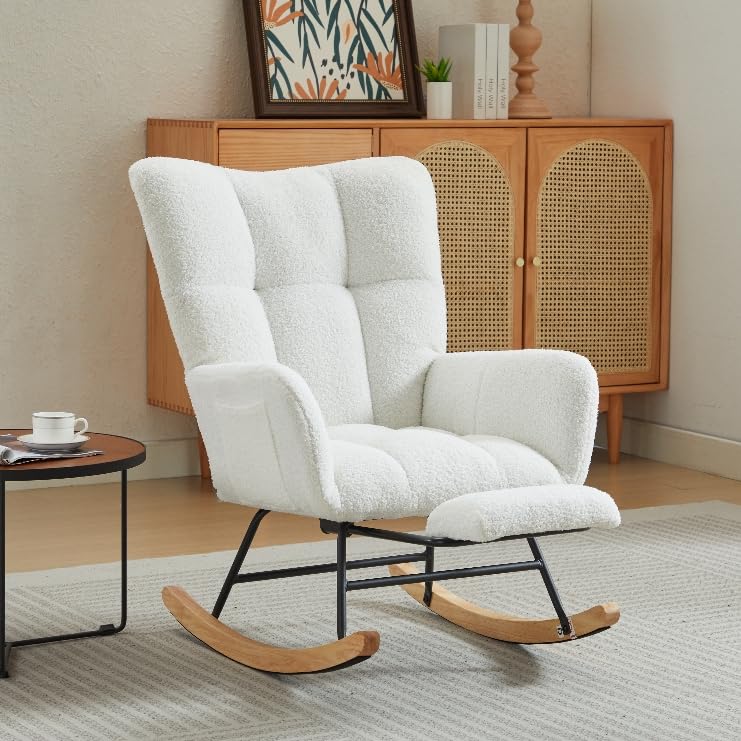 Oversized Teddy Fabric Rocking Chair with Anti-Slip Base