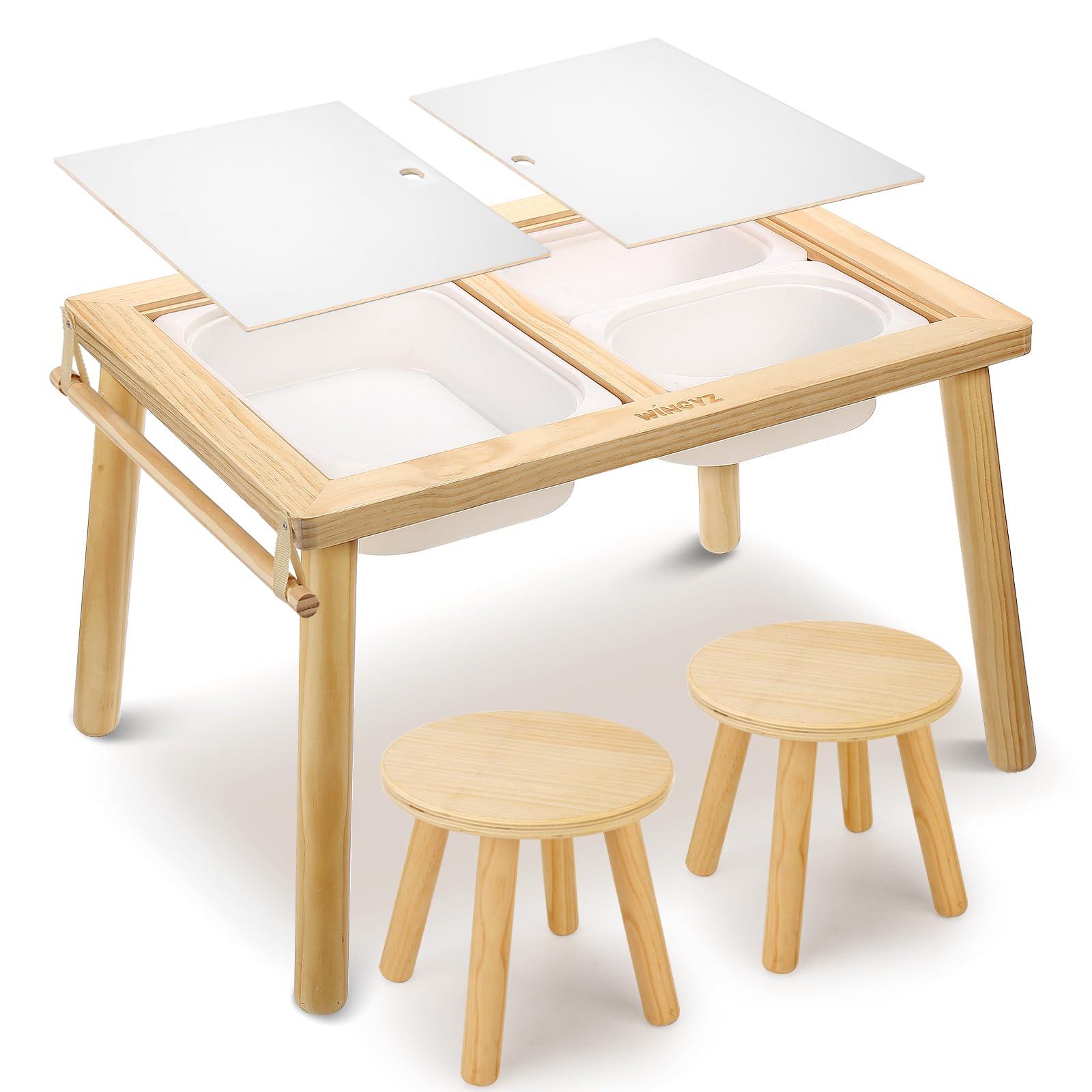 Sensory Table and Chair Set, 3 in 1 Kids Table for Play Study Art Dining Toys Storage
