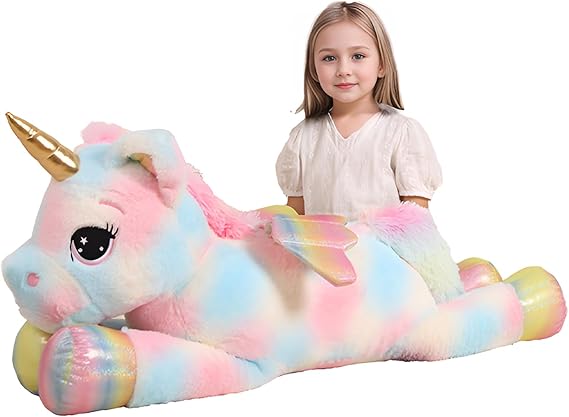 44 Inch Giant Unicorn Stuffed Animal Pillow, Cute Soft Big Unicorn