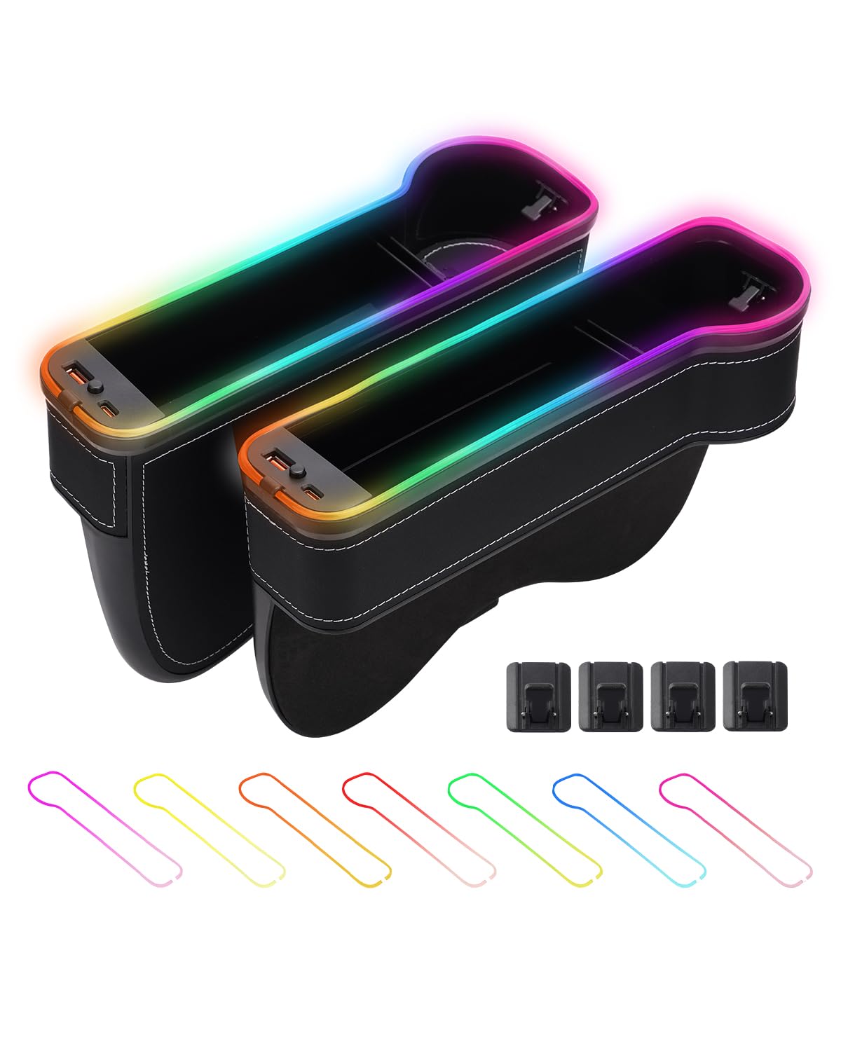 LED Car Seat Gap Filler Organizer Console Side Storage Box Between Seats
