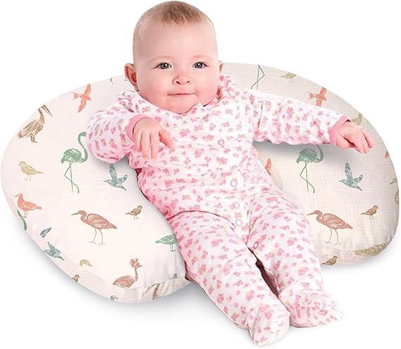 Nursing Pillow, Soft 100% Cotton Breastfeeding Pillow with Breathable Muslin