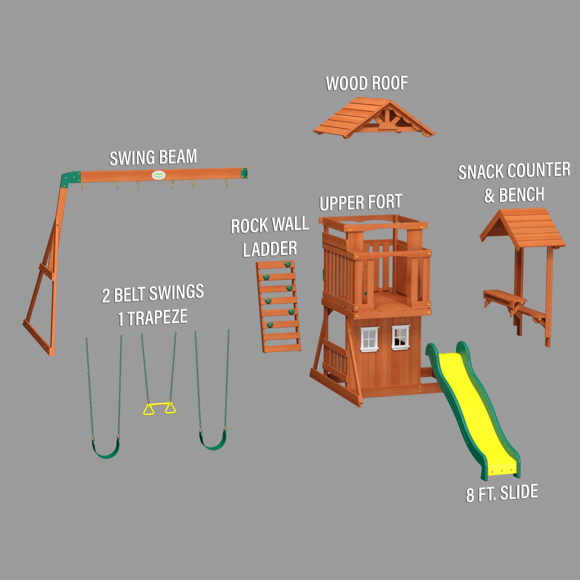 Cedar Wood Swing Set with Clubhouse and Wave Slide