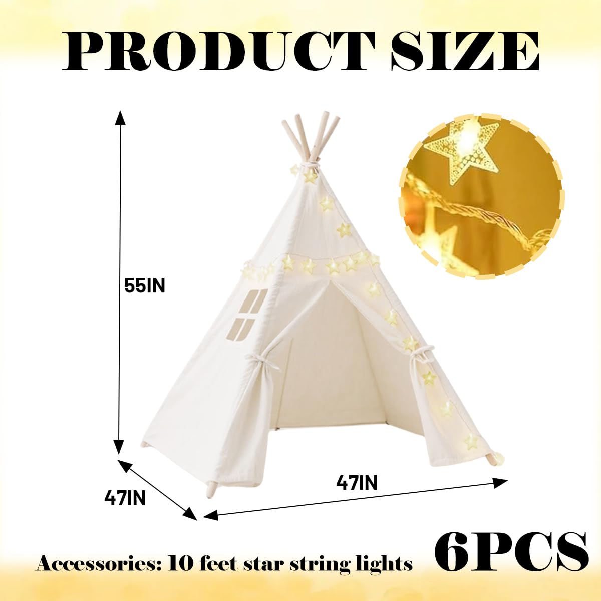 Kids Teepee Tent with String Lights