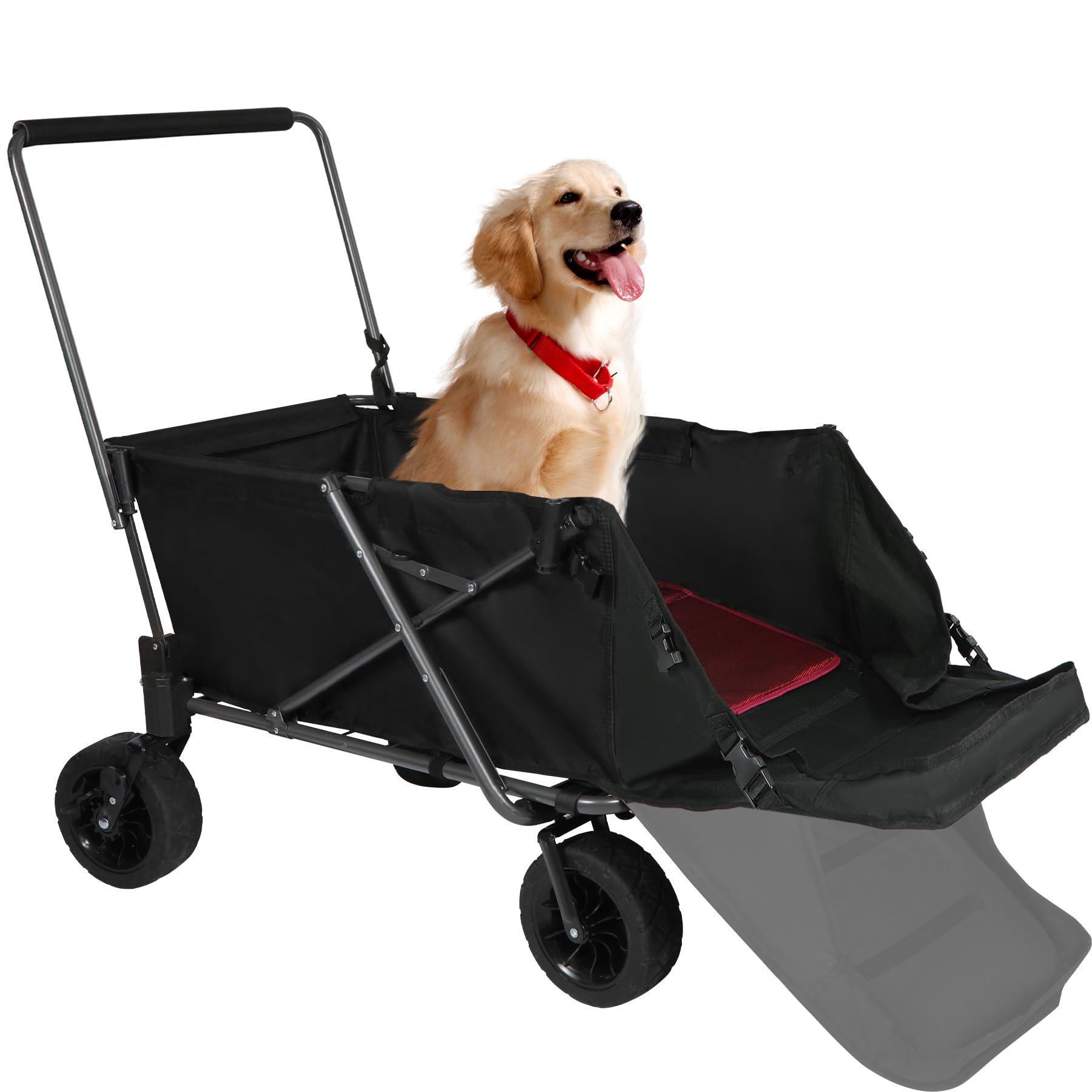 Folding Dog Wagon Cart with Extendable Rear End Heavy Duty, 220L Large Collapsible Utility Cart Dog Stroller with Tailgate for Sports Shopping Pet, Black