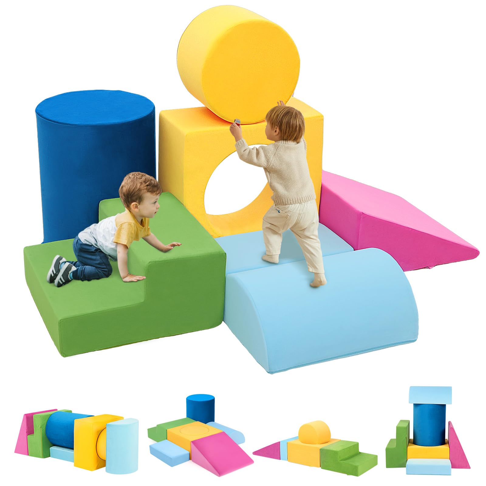 Toddler Climbing Toys Indoor, 7-Piece Colourful Foam Climbing Blocks