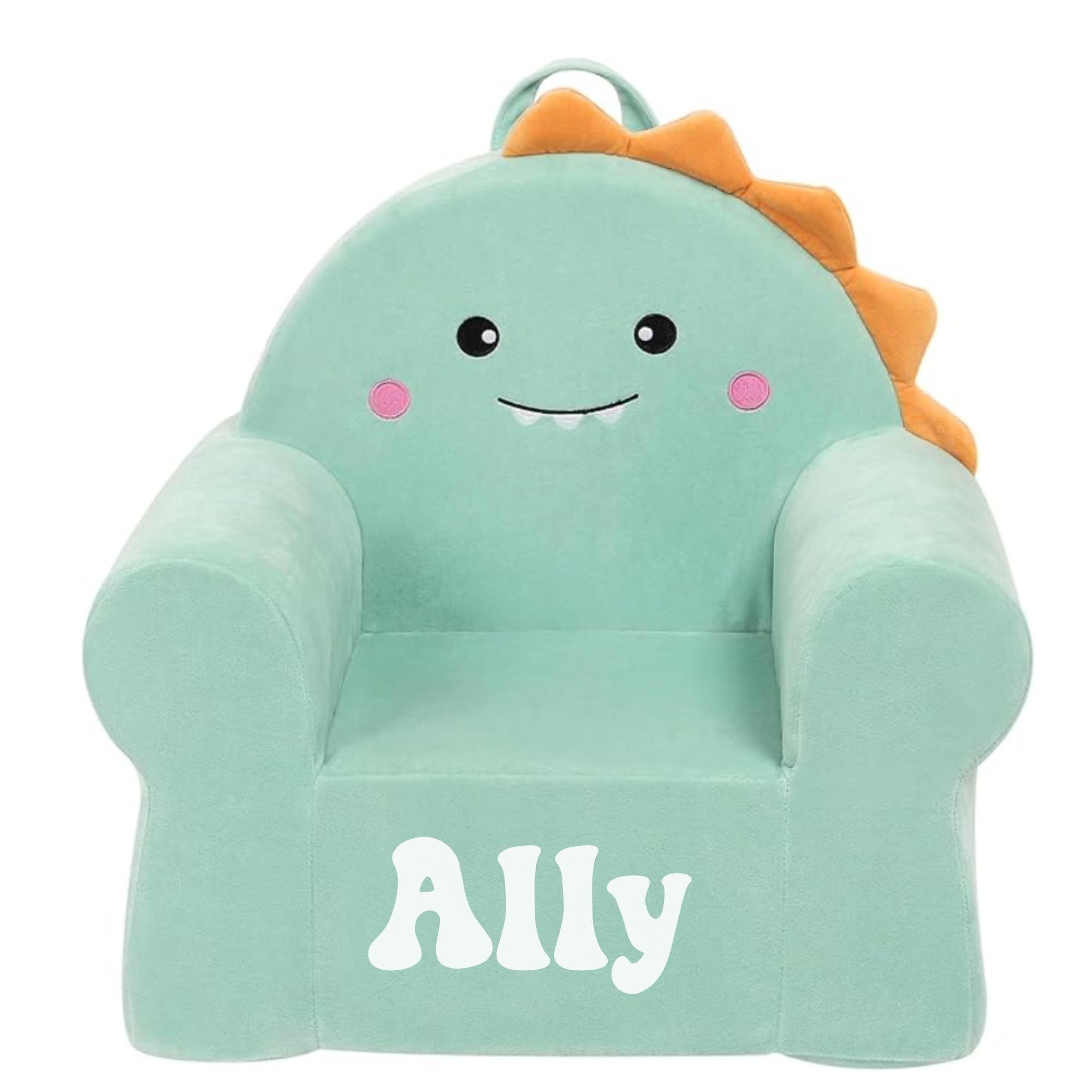 Dinosaur Toddler Chair – Custom Name Kids Sofa, Soft Plush Foam Seat