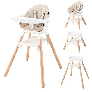 Baby High Chair, 6 in 1 Convertible Wooden High Chair for Babies & Toddlers