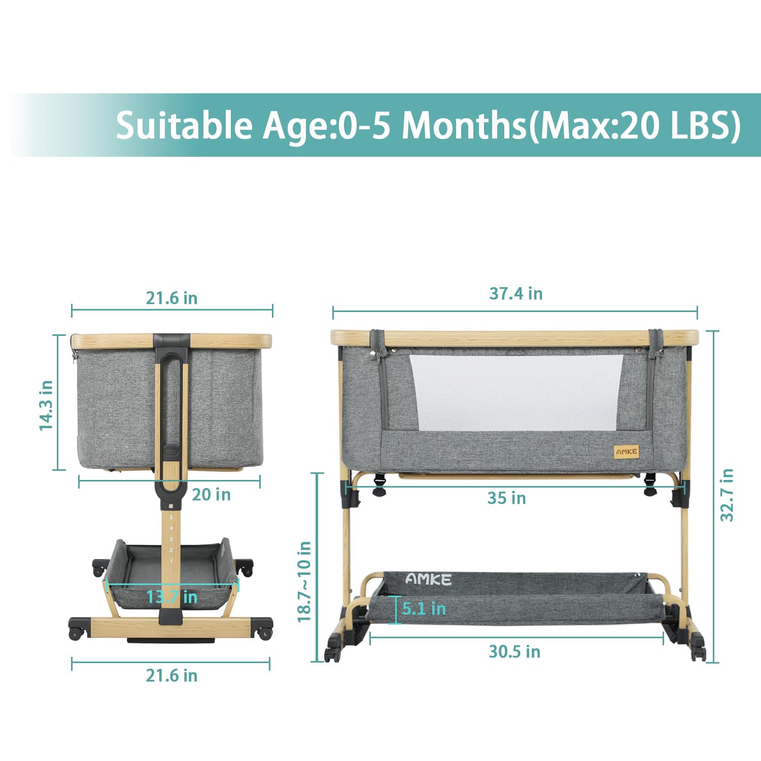3-in-1 All-Mesh Baby Bassinet Bedside Sleeper