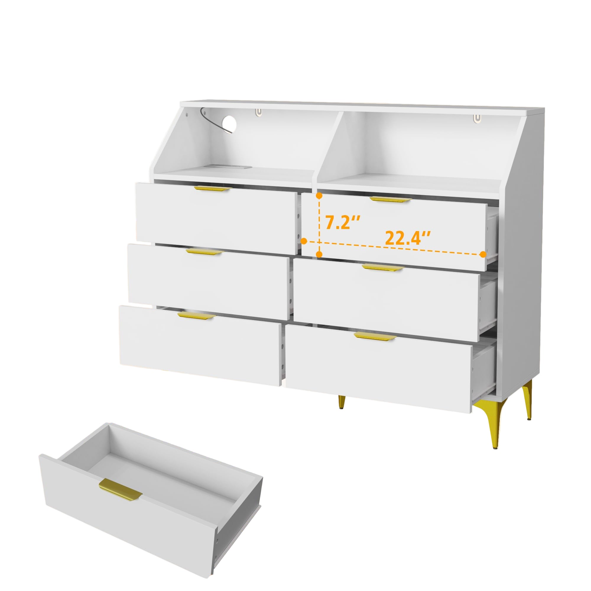 6 Drawer Dresser for Bedroom with Charging Station and LED Lights