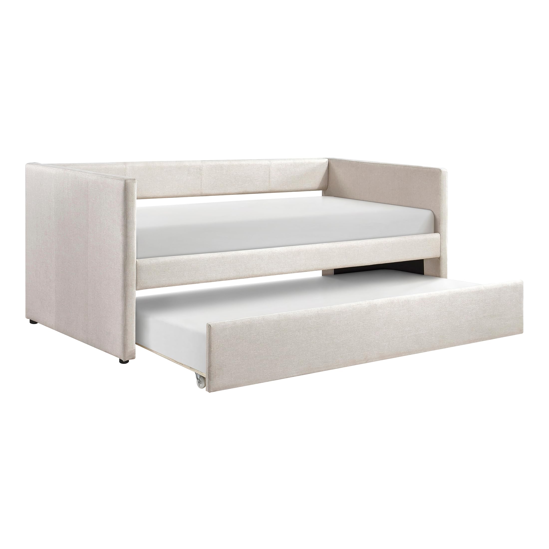 Upholstered Daybed with Trundle, Textured Fabric