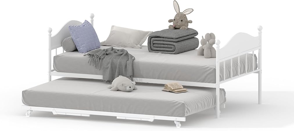 Daybed with Trundle, Metal Twin Size Day Bed
