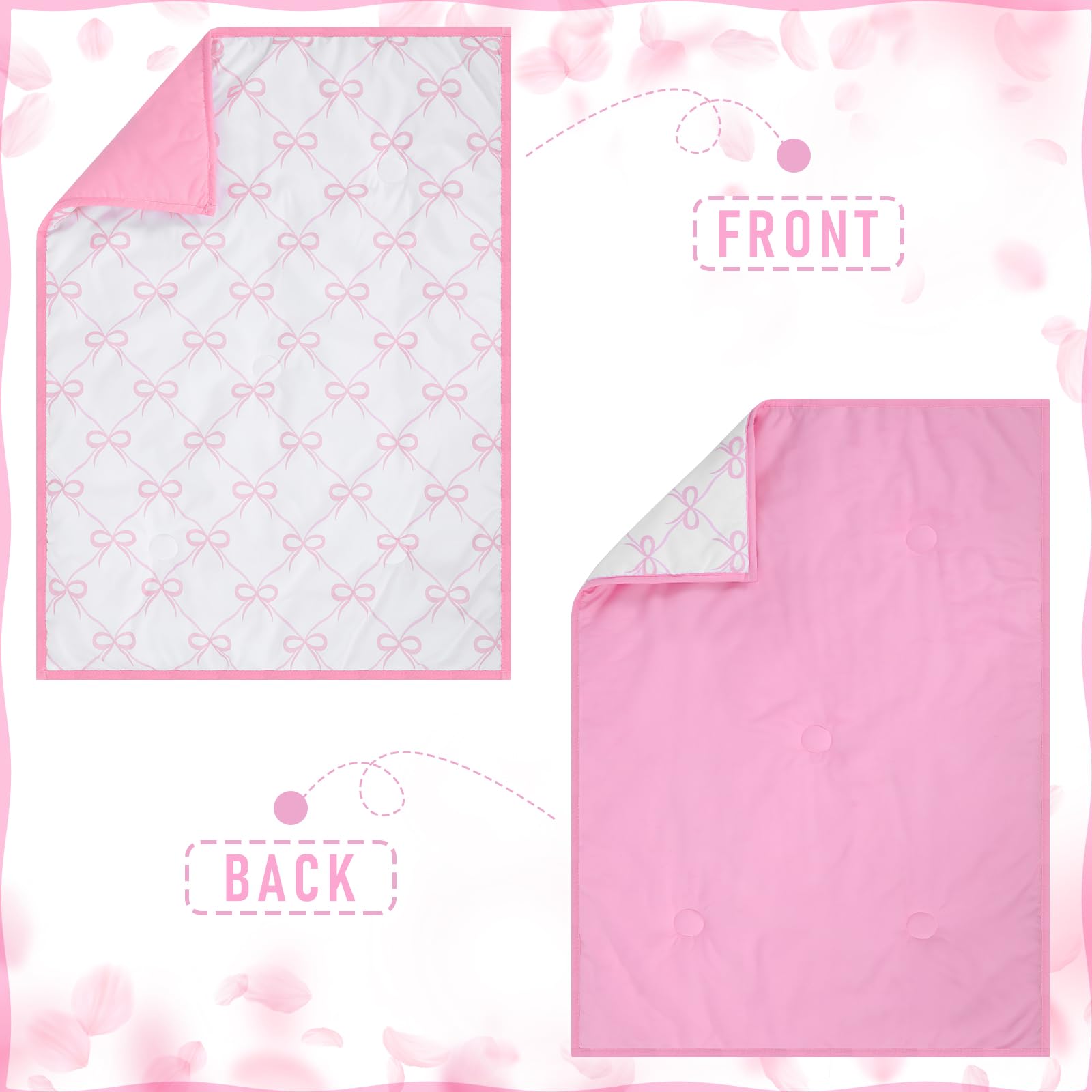 SmoothNovelty 5 Pcs Pink Bow Theme Crib Bedding Set Include Bow Knot Print Crib Sheets Bed Skirt Comforter Pad Cover Wall Stickers for Girls Princess Nursery Room Decoration