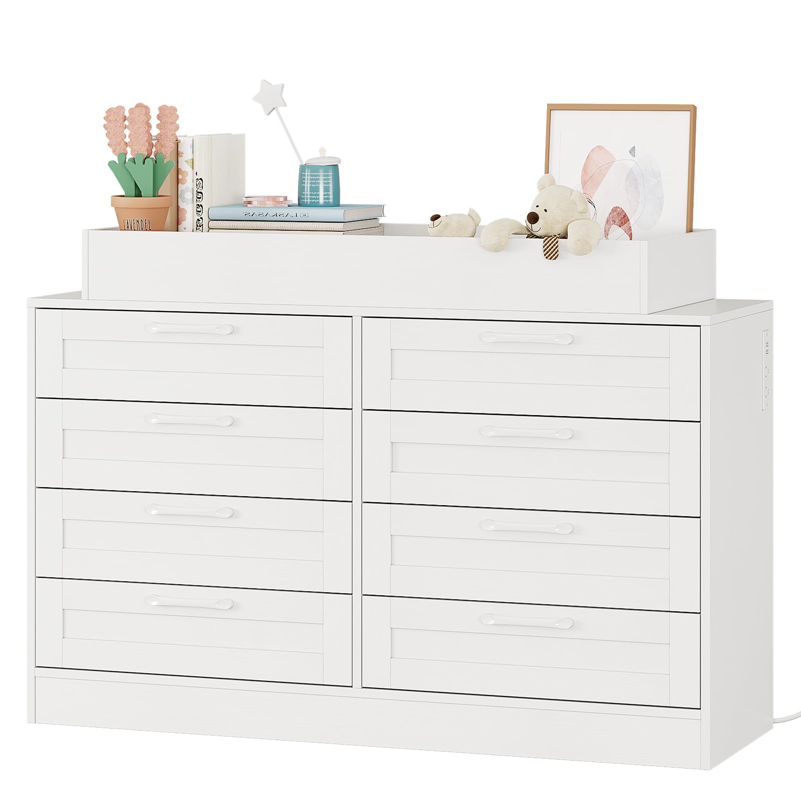 8-Drawer Nursery Changing Table Dresser with Shelves