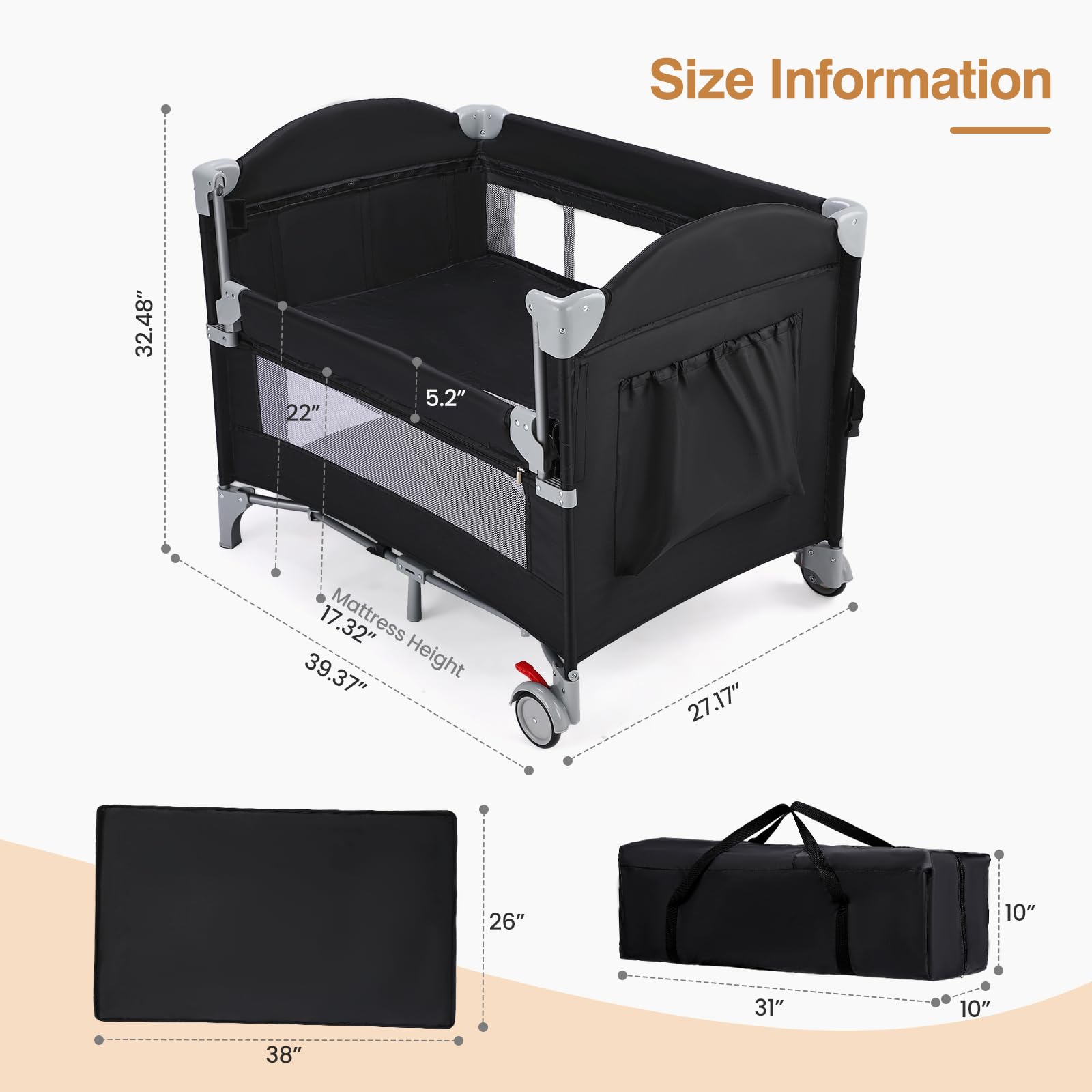 4-in-1 Pack and Play with Bassinet and Toy Bar