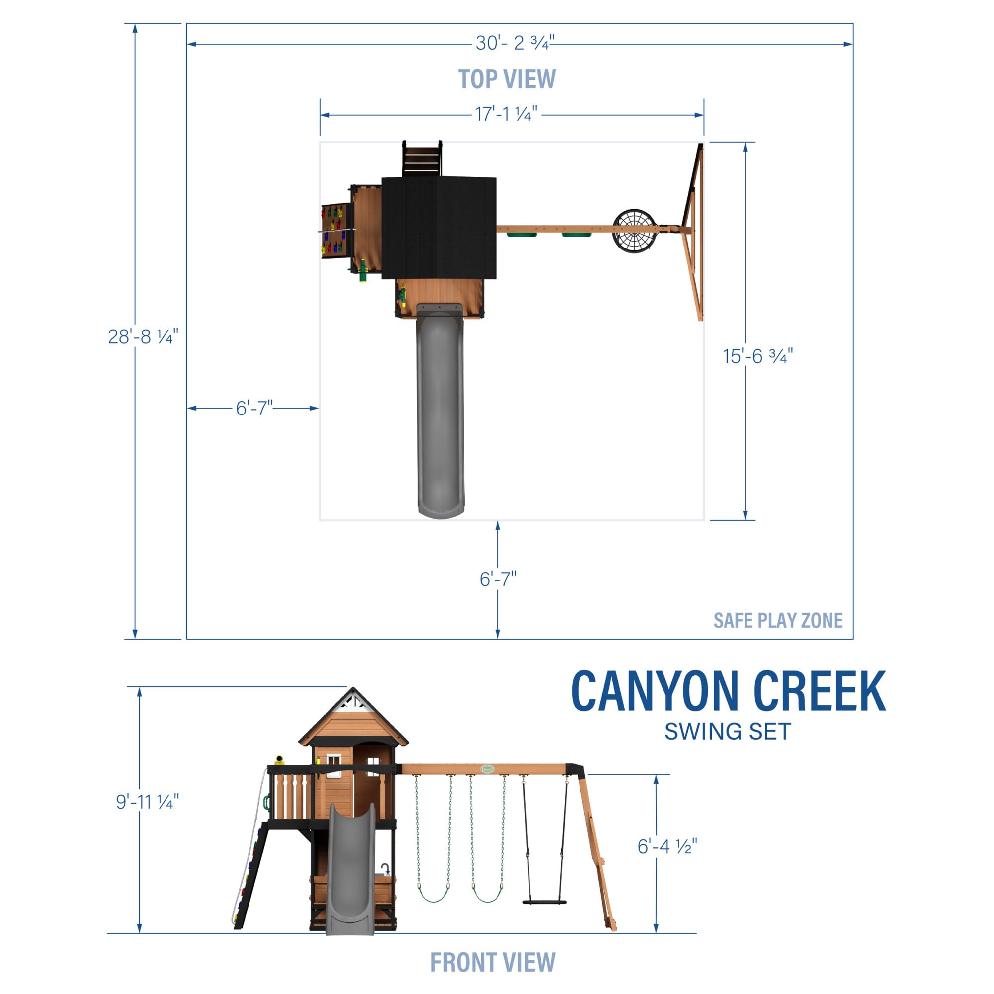Cedar Wood Swing Set with Wave Slide, Clubhouse, Rock Wall, and Picnic Area for Kids Ages 3-10