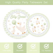 96pcs A New Silly Goose Baby Shower Tableware Kits Goose Theme Disposable Paper Plates and Napkins Set for 24 Guests Farm Animal Baby Shower Supplies for Girls Boys
