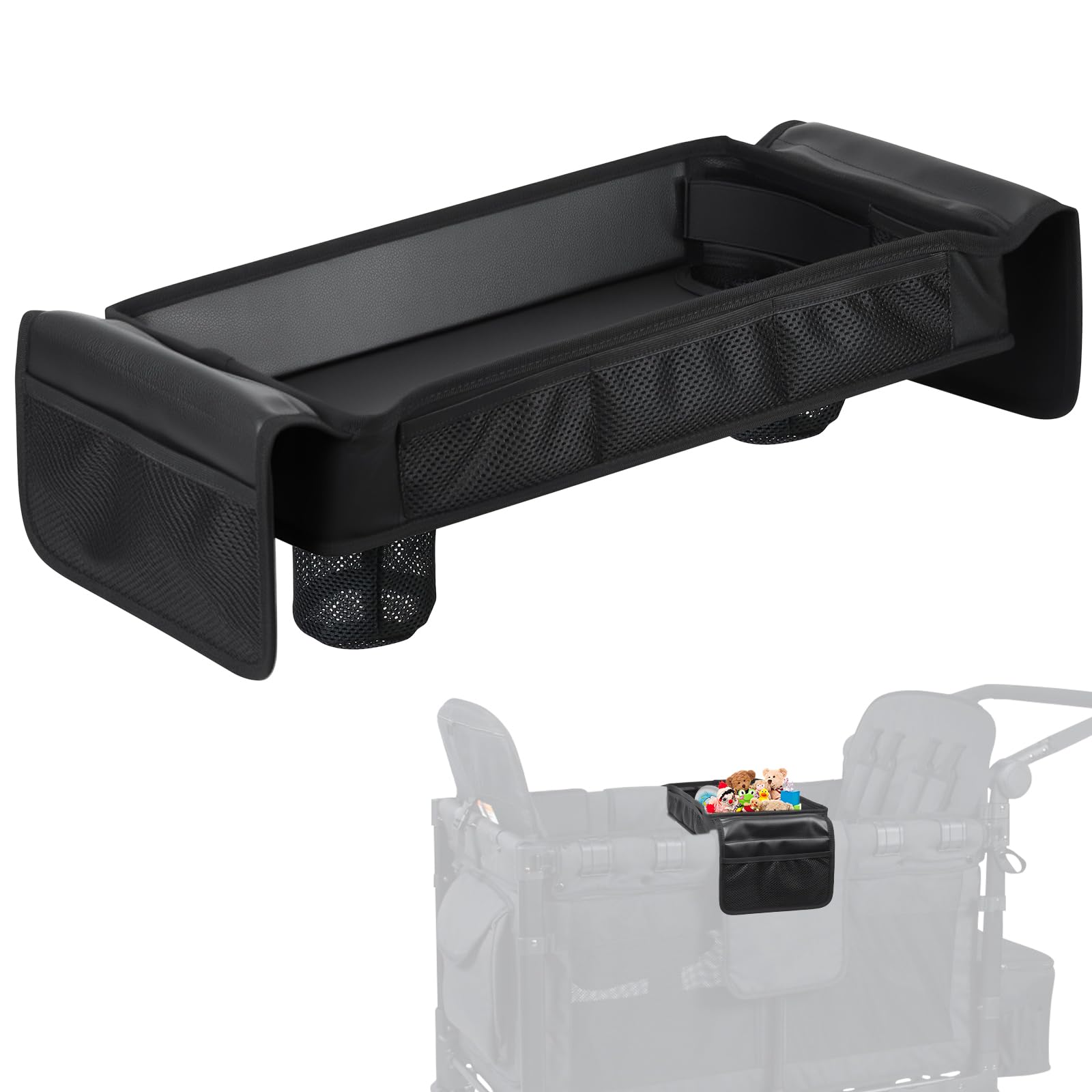 Snack Tray with Foldable Deeper Cup Holders for Wonderfold Stroller Wagon Accessories